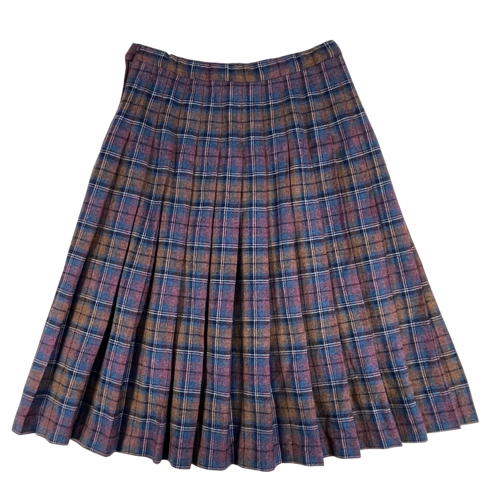 Vintage 80s Pendleton Wool Pleated Midi Skirt 12 Petite Plaid Dark Academia
